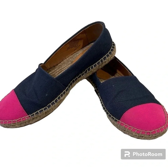 J.Crew Factory Canvas Colorblock Pink & Navy CapToe Slip on Espadrilles Size 7.5 - Picture 2 of 9